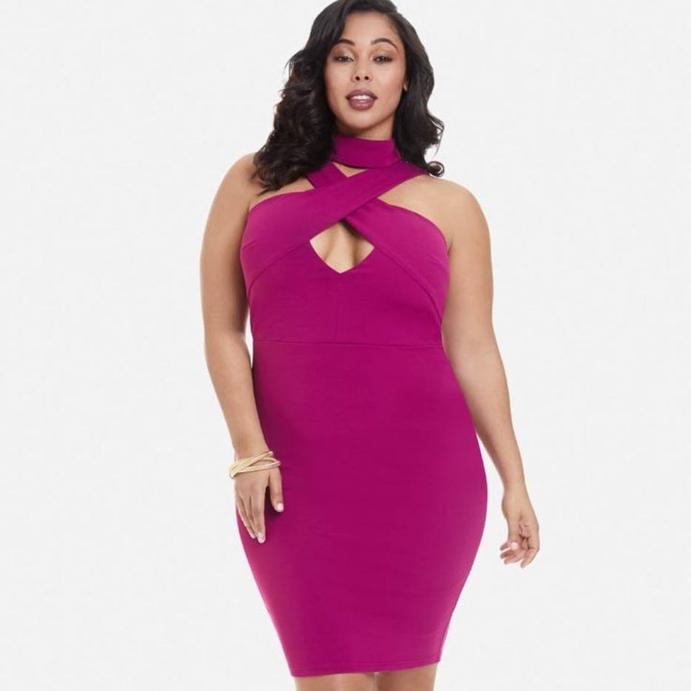 Fashion to Figure Crossneck Dress with Keyhole, Magenta, Size 1, NWT